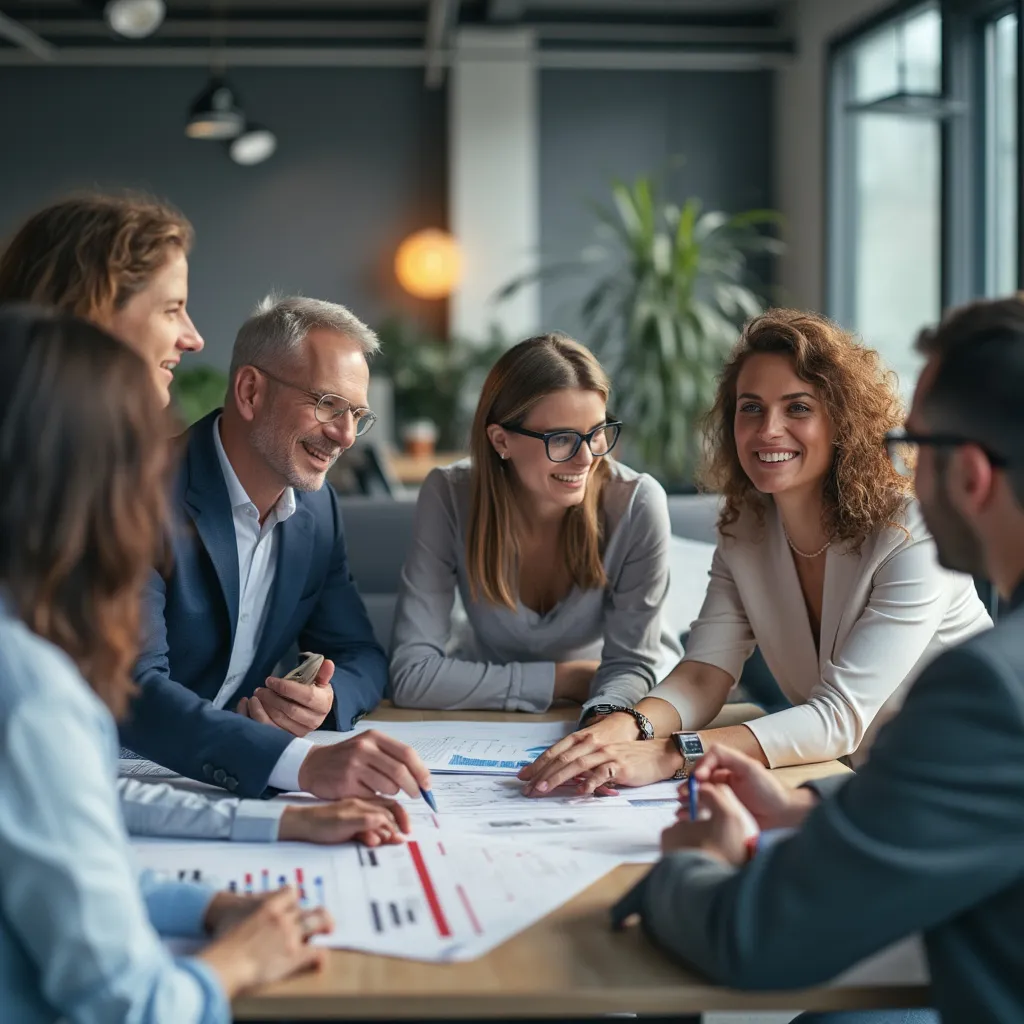 Equipo de consultores en una reunión estratégica